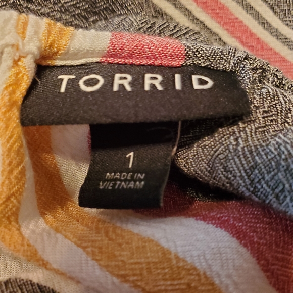 Torrid Short Sleeve Cold Shoulder Vertical Striped Blouse - Picture 8 of 9